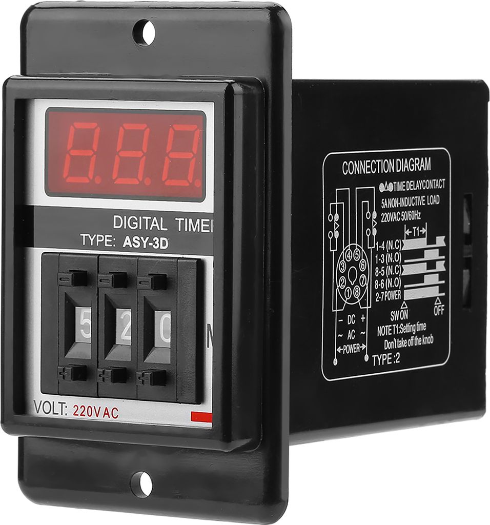 AC 220V Einschaltverzögerung Zeitrelais Digitalanzeige Zeitrelais 0-199 Minuten 8 Pins ASY-3D