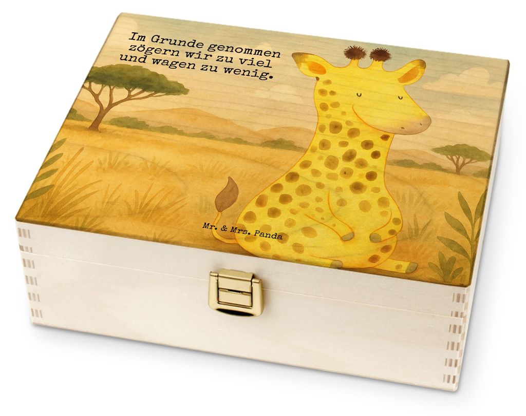 Mr. & Mrs. Panda Tee Box Giraffe Zufrieden Design - Weiß - Geschenk, Teebox, Afrika, Teebehälter, Teebeutel Aufbewahrung Holz, Glück, für Paare...