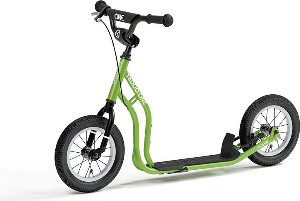 Scooter Yedoo One für Kinder ab 100 cm, mit Luftreifen 12/12 und Ständer Grün