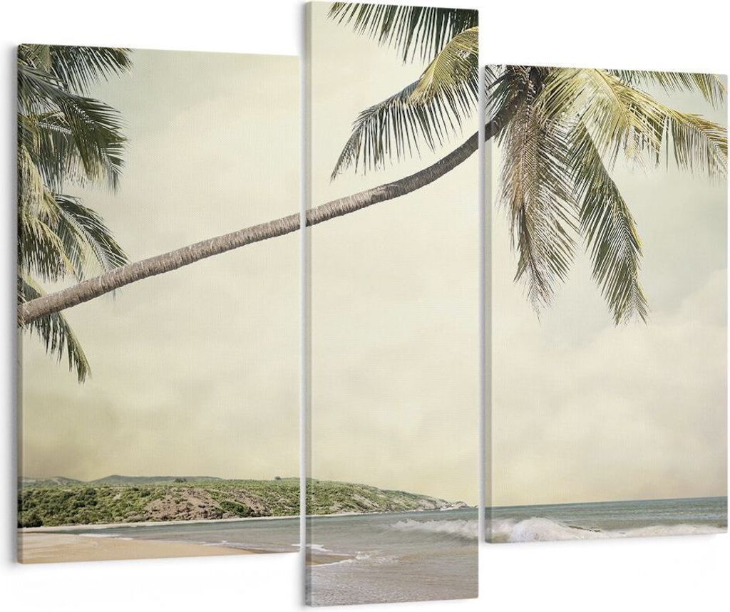Bild auf Leinwand - Leinwandbild - 3 Teile - Palme Strand Insel - 95x80cm - Wand Bild - Wanddeko - Wandbilder - Leinwanddruck - Bilder - Wanddekora...