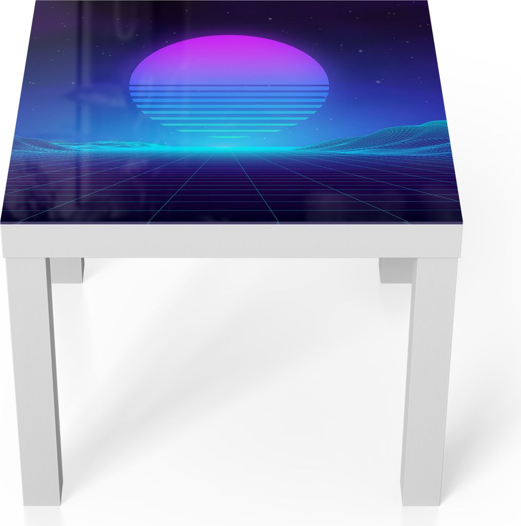 DEQORI Couchtisch 55x55 cm Weiß 'Neon Sonnenrausch' Glas Beistelltisch Glastisch modern