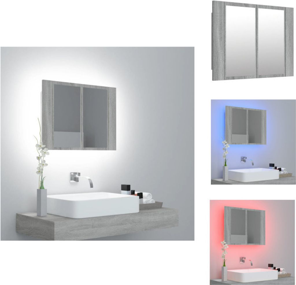 vidaXL LED-Spiegelschrank Grau Sonoma 60x12x45 cm Holzwerkstoff - Badezimmerwaschtische