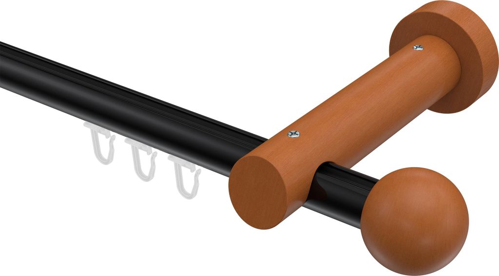 Interdeco Innenlaufstange / Gardinenstange mit Innenlauf Schwarz / Kirschbaum lackiert, Typ Talent Luina (Kugel), 20 mm Ø 1-läufig, 100 cm