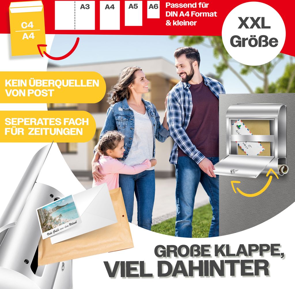 KESSER® XXL Briefkasten Edelstahl mit Zeitungsfach , Produktbild 4