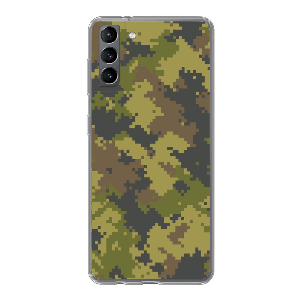 MuchoWow Handyhülle Schutzhülle Hülle für Samsung Galaxy S21 Plus Illustriertes Tarnmuster von Pixeln Silikon Softcase Handy Hülle - Handy-T...