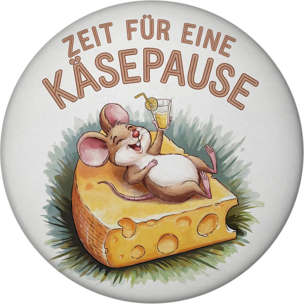 Fröhliche Maus auf Käse Magnet - Käsepause
