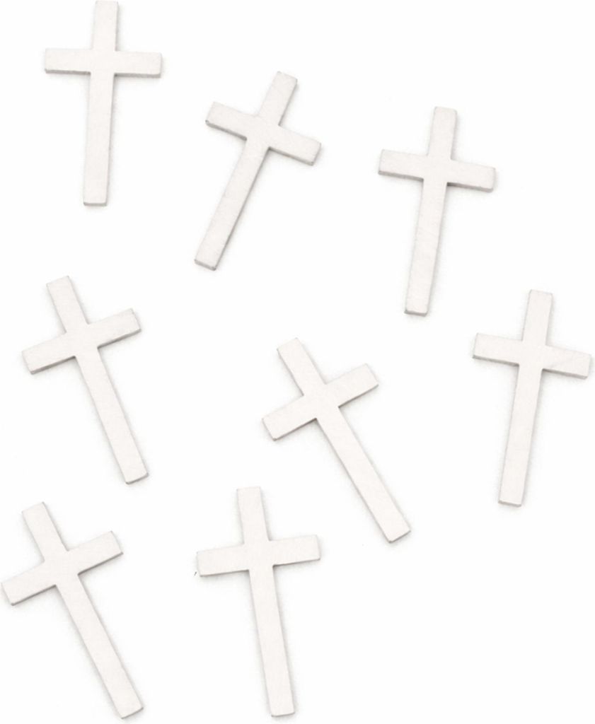 8 x Streudeko Holzkreuz 4,3 cm – Tischdeko für Taufe, Kommunion, Konfirmation & kirchliche Feiern weiß