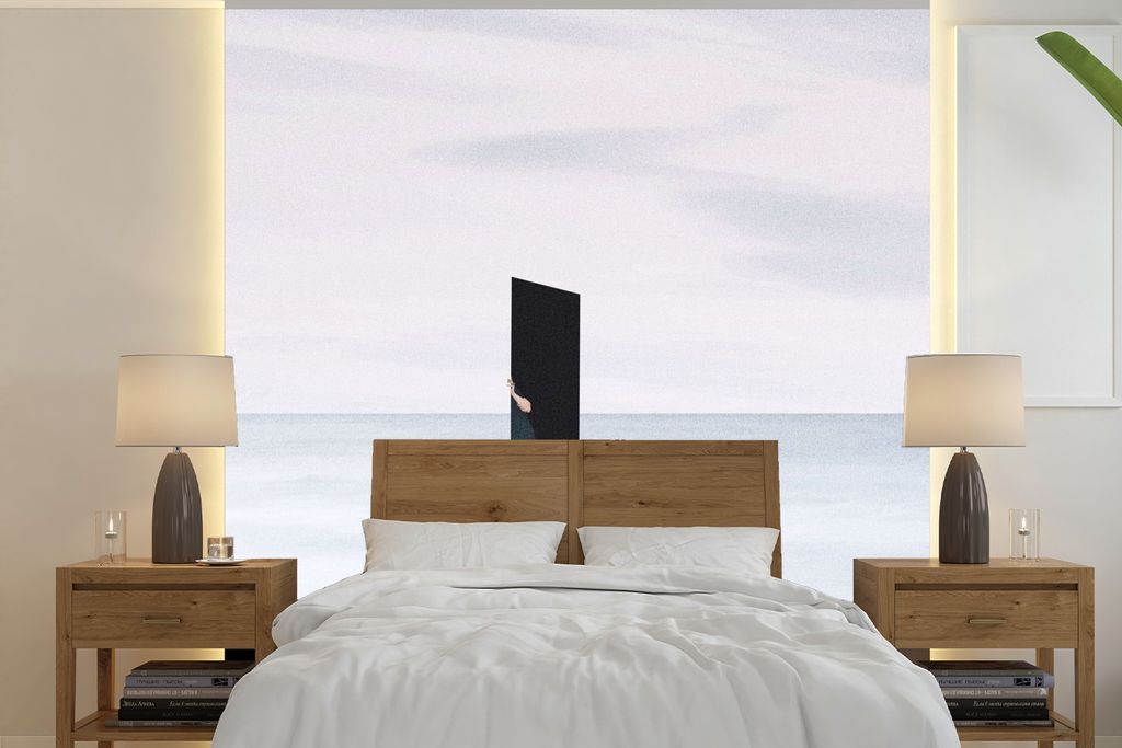 MuchoWow Fototapete für Wohnzimmer oder Schlafzimmer Wandtapete Vinyl Motivtapete Frau - Treppe - Abstrakt - Tür - 240x240 cm - Schlafzimmer-Ta...