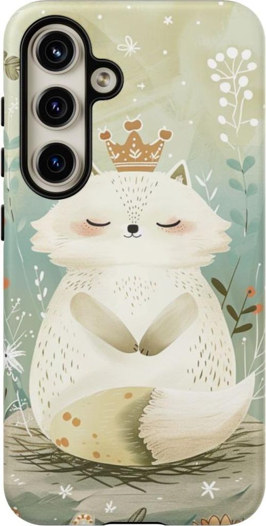 Verspielter Polarfuchs mit Krone – Handyhülle Kompatibel mit Galaxy S24