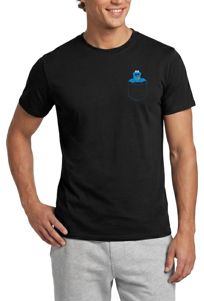 Spreadshirt Sesamstraße Krümelmonster In A Pocket Brusttasche Männer T-Shirt, M, Schwarz