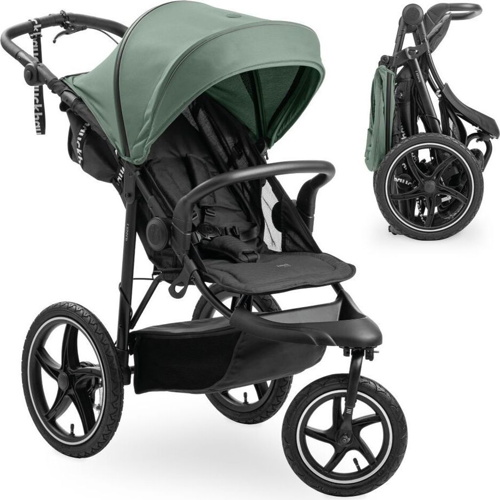 Hauck Runner 3, Betthimmel, All Terrain-Kinderwagen, Unisex, Aufblasbare Räder, Faltbar, Grün