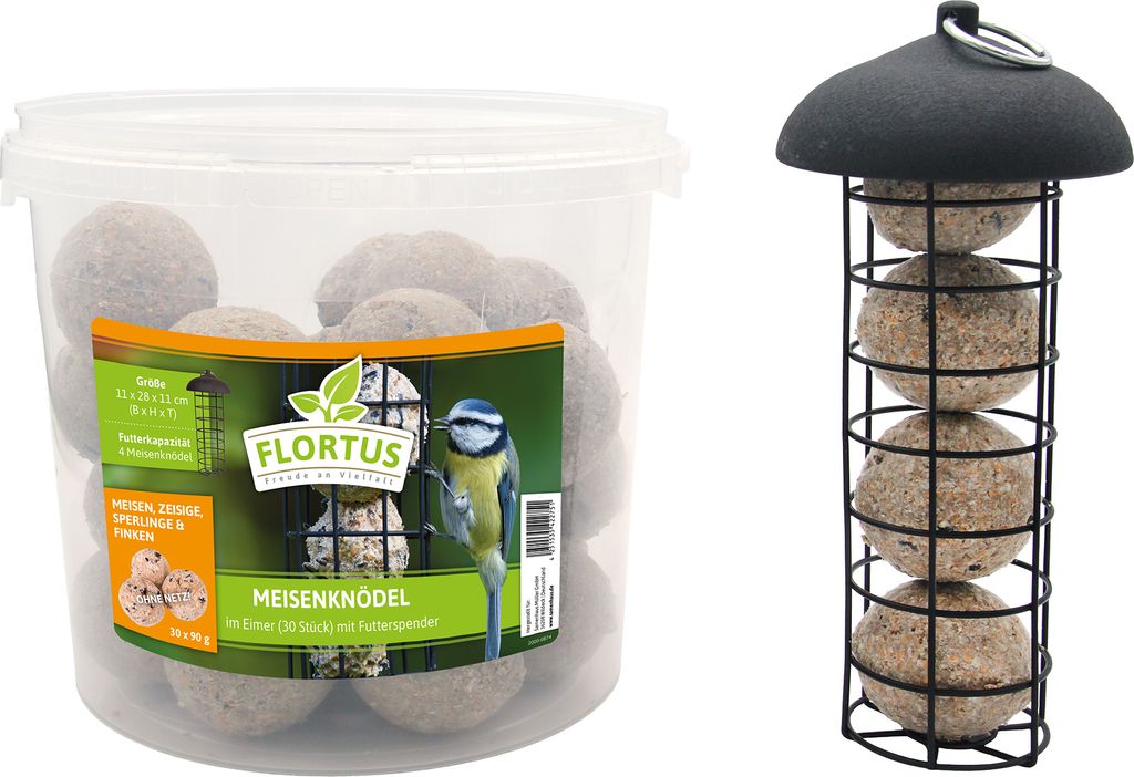 Meisenknödel im Eimer mit Futterspender (30 Stück) | Meisenknödel von FLORTUS