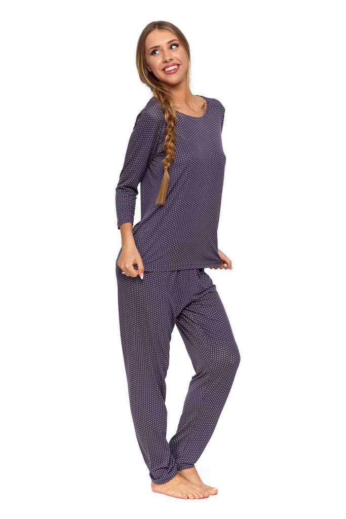 Damen Pyjama Set Baumwolle Langarm - Schlafanzug 2-teilig Lounge Wear