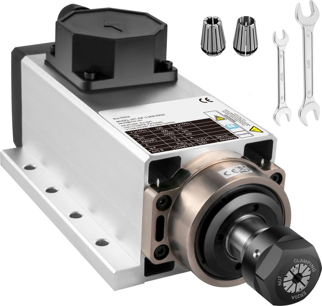 SucceBuy 2,2 kW luftgekühlter Spindelmotor – 220 V CNC-Spindel ER20-Spannzange, 24000 U/min, 6 A, 400 Hz für CNC-Fräser, Gravier- und Fräsmas...