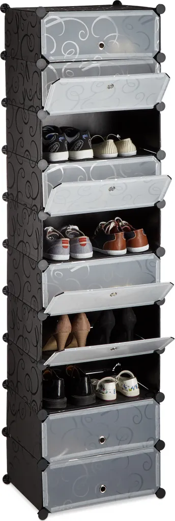 Relaxdays Étagère à chaussures 10 niveaux XXL en tissu noir 175 cm