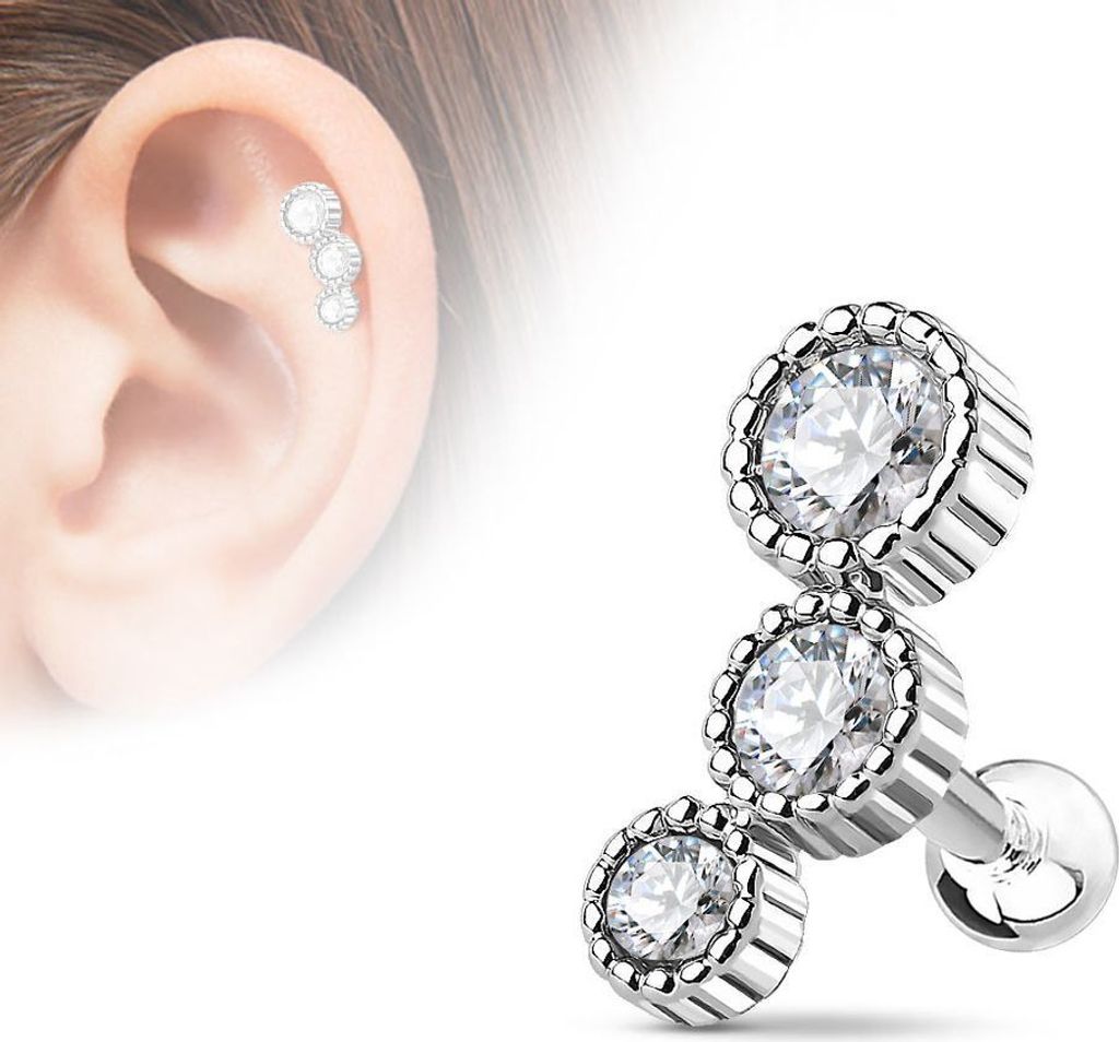 Helix Piercing „3 Zirkonia“ Klar