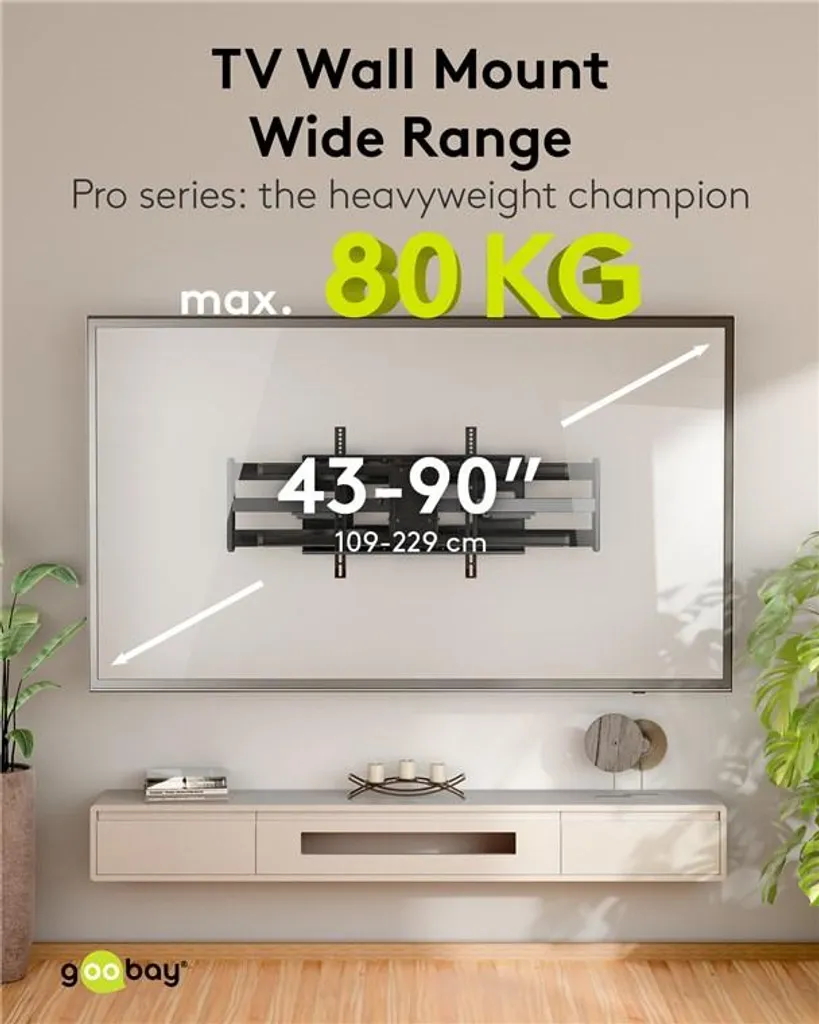 Support Mural TV Orientable pour Grand Salon et Écran Géant 90"