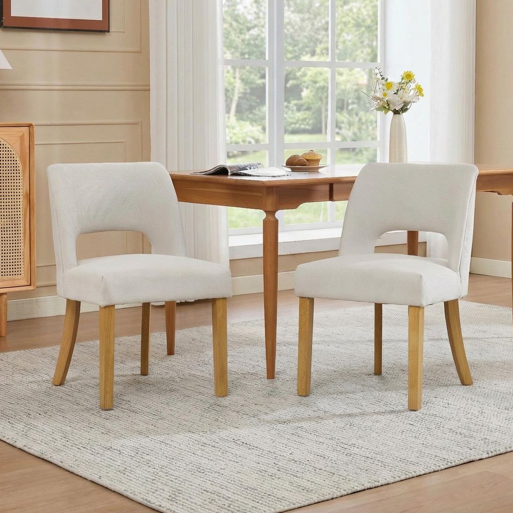 MODFU 2 Esszimmerstühle Posterstuhl mit Rückenlehne moderner Stil bequem und atmungsaktiv Beine aus Massivholz für Esszimmer und Wohnzimmer Beige