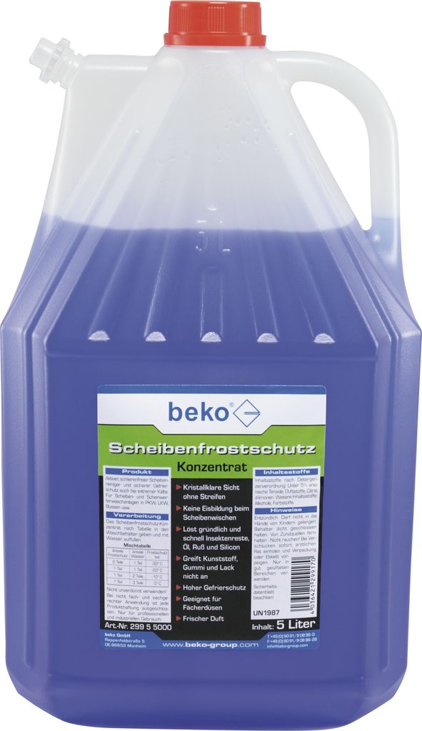 beko Scheibenfrostschutz -Konzentrat- 5 l Kanister mit Ausgießverschluß 299 5 5000