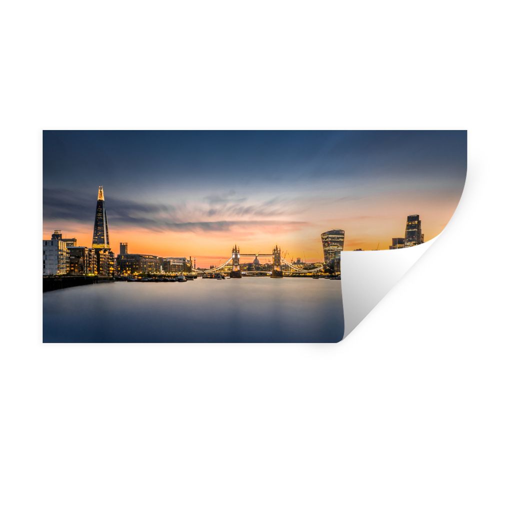 MuchoWow Wandtattoo Wandsticker Wandaufkleber Skyline - Sonne - London 160x80 cm Selbstklebend und Repositionierbar - Sticker - Dekorfolie