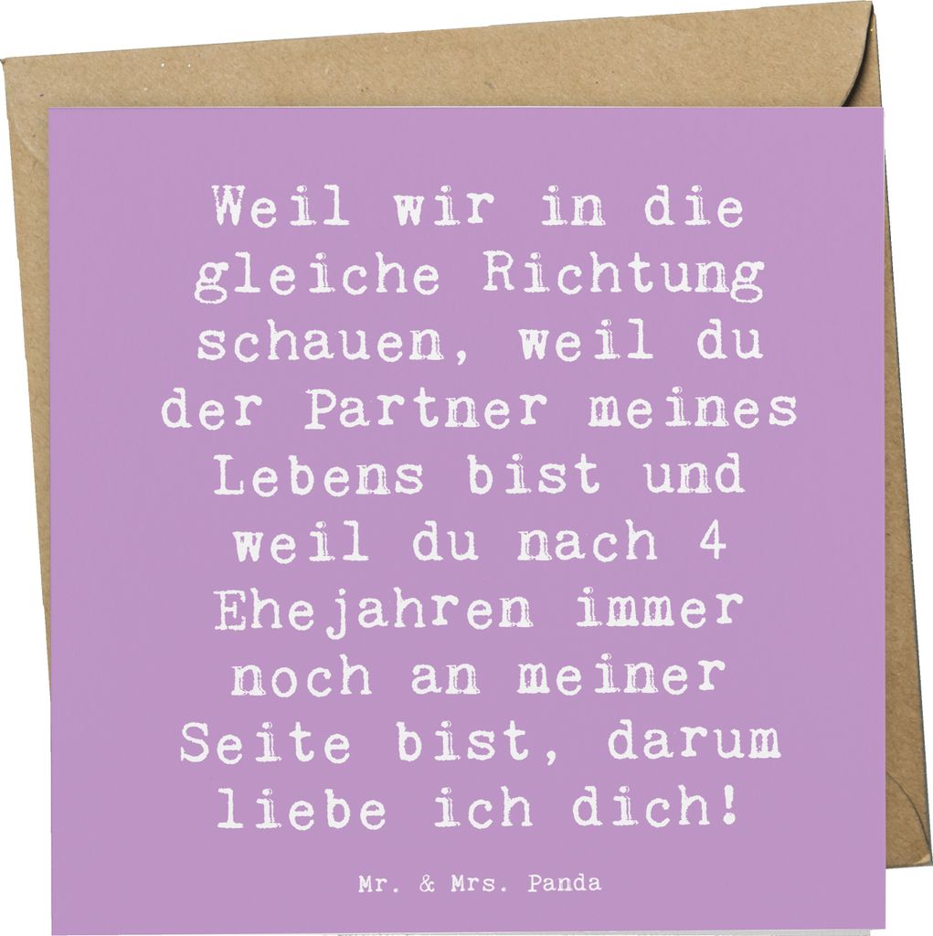 Mr. & Mrs. Panda Grußkarte Spruch 4. Hochzeitstag Seidenhochzeit - Lavendeltraum - Geschenk, Klappkarte, Ehe, lebenslange Liebe, romantisch, faltk...