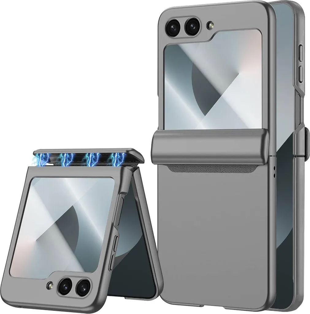 Custodia Elegante Grigia Samsung Galaxy Z Flip 6 / 7 FE con Vetro