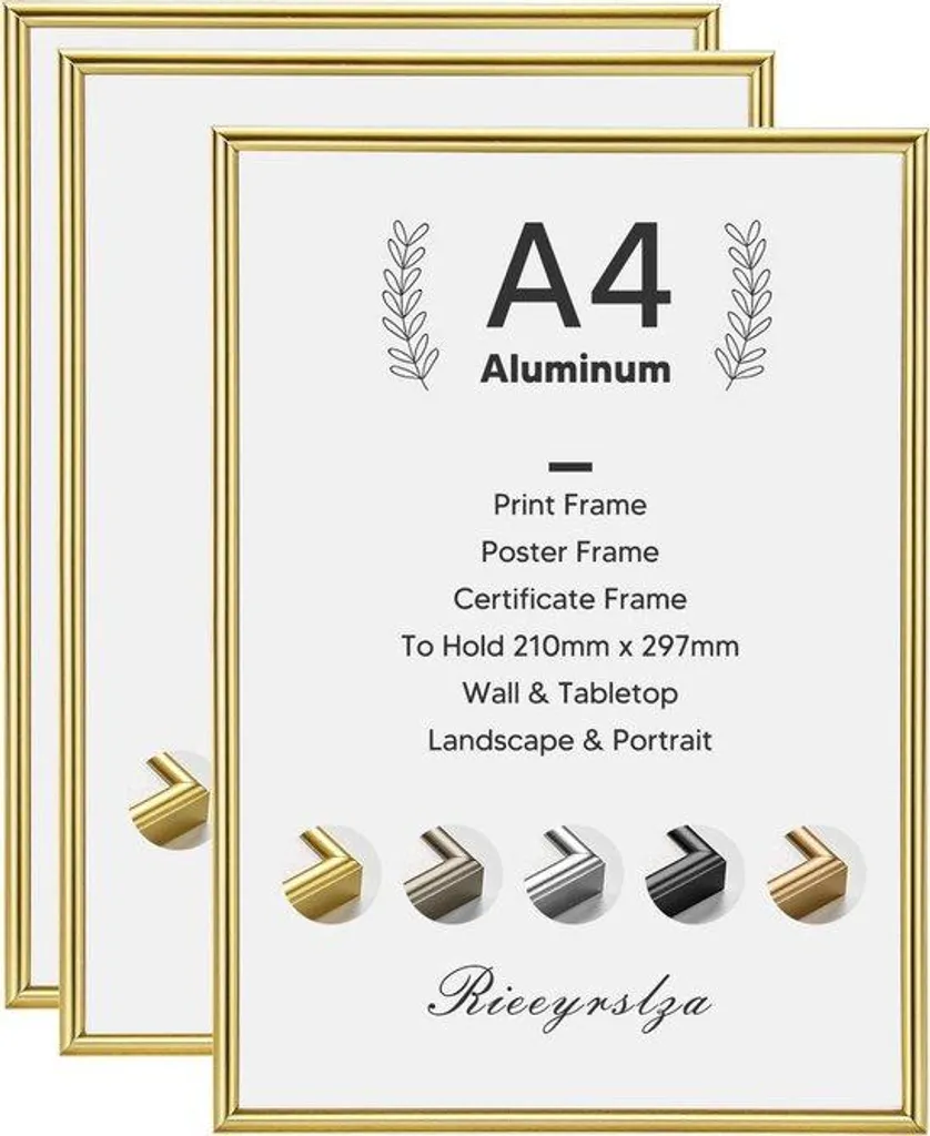 Décoration murale : Pack de 3 cadres photo A4 dorés pour salon et Pro