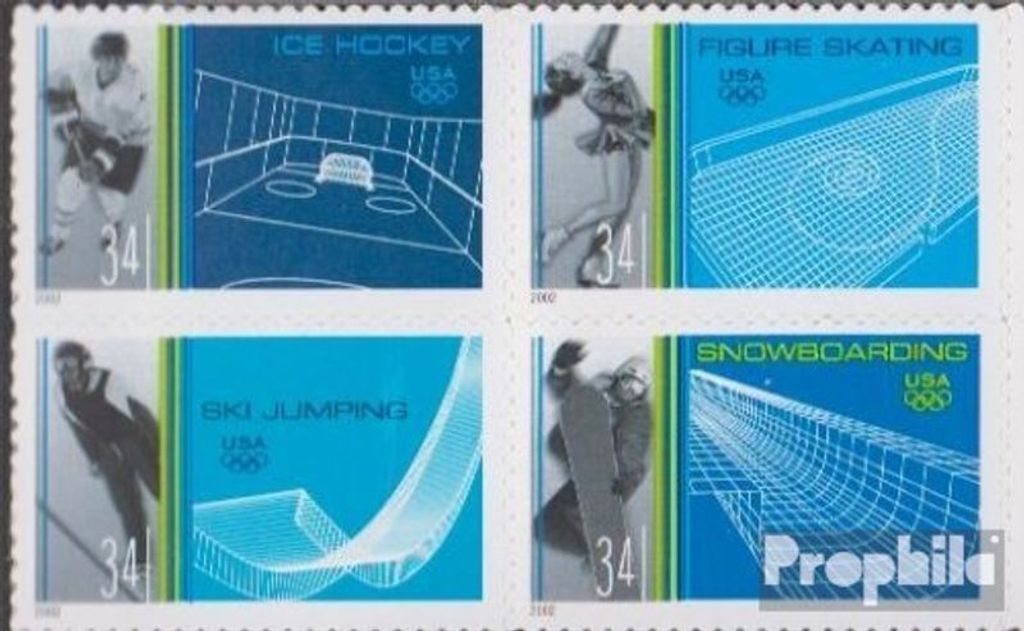Briefmarken USA 2002 Mi 3511-3514 Viererblock (kompl.Ausg.) postfrisch Olympische Winterspiele Salt Lake City