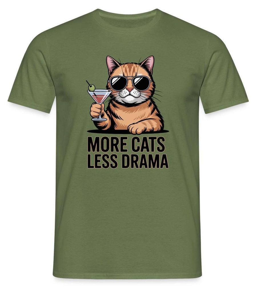 Spreadshirt More Cats Less Drama Männer T-Shirt, 3XL, Militärgrün
