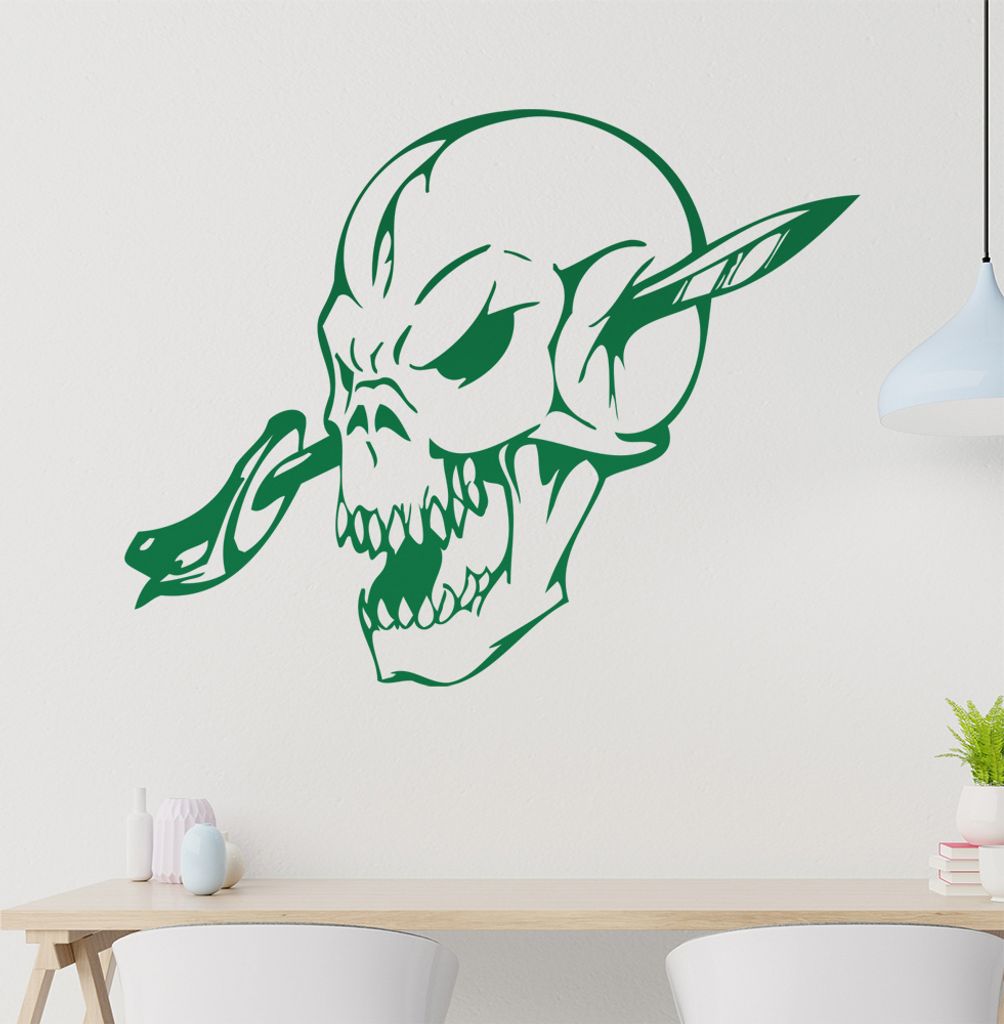 Dolch im Schädel Wandtattoo in 6 Größen - Wandaufkleber Wall Sticker - Dekoration, Küche, Wohnzimmer, Schlafzimmer, Badezimmer
