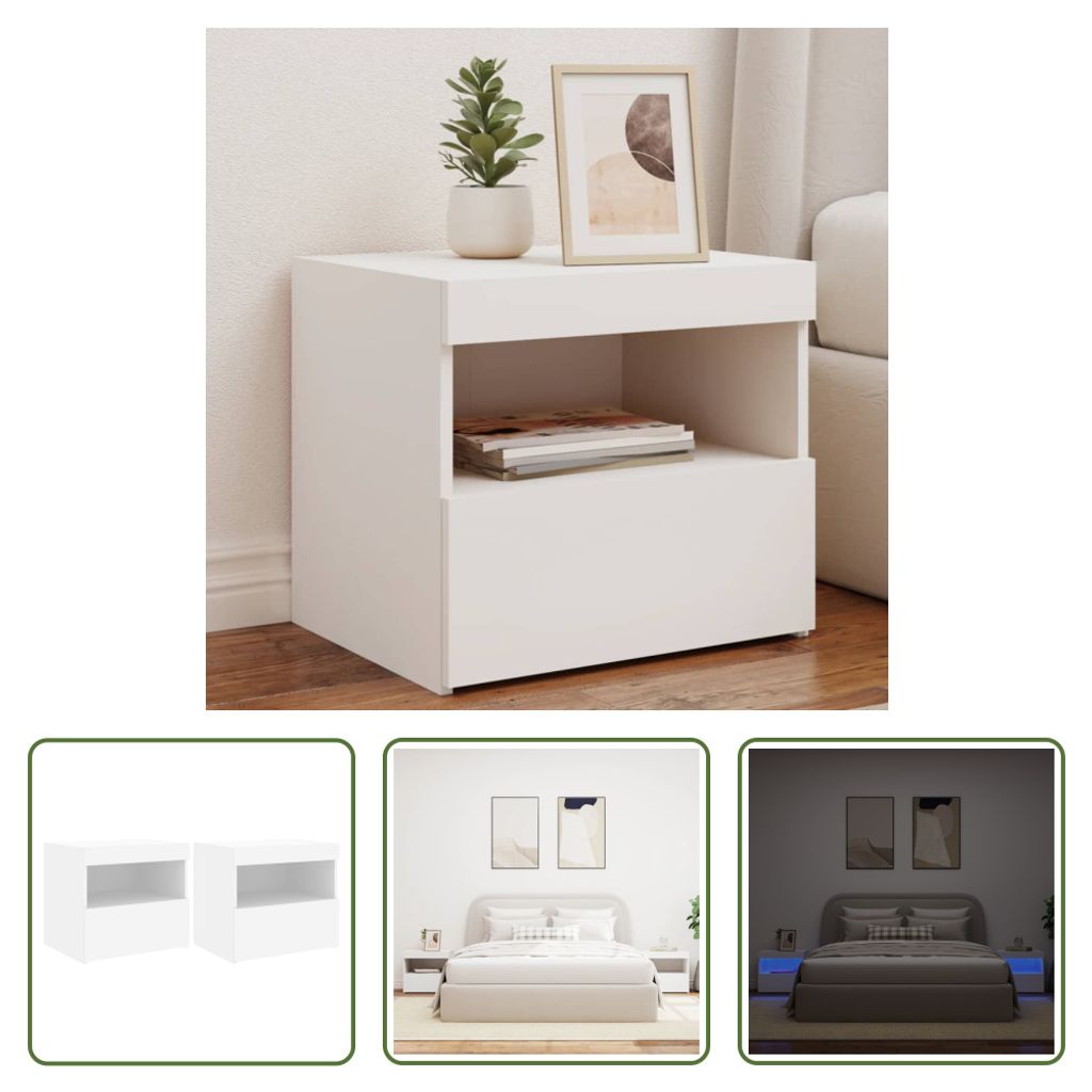 The Living Store Nachttische mit LED-Leuchten 2 Stk. Weiß 50x40x45 cm