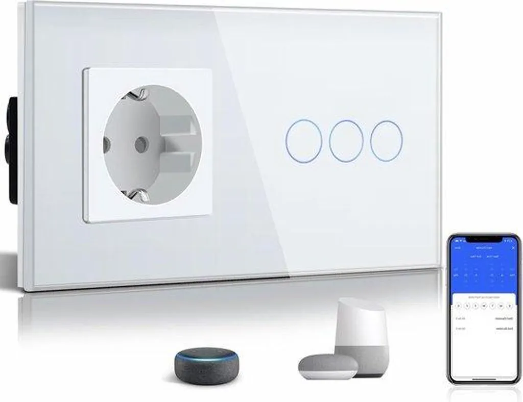 Interrupteur tactile Wi-Fi 3 boutons blanc compatible Alexa et Tuya