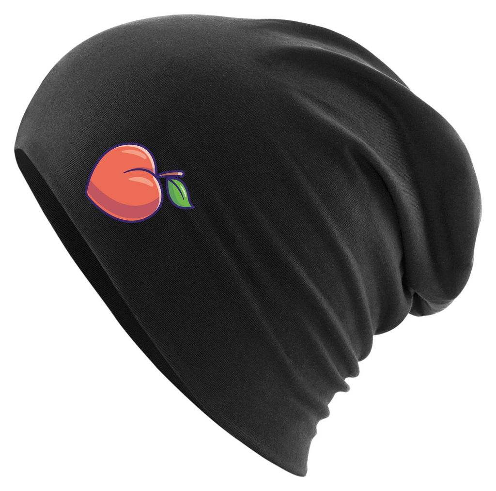 Huuraa Beanie Pfirsich Comic Black One Size Baumwolle und Elasthan Mütze Geschenkidee