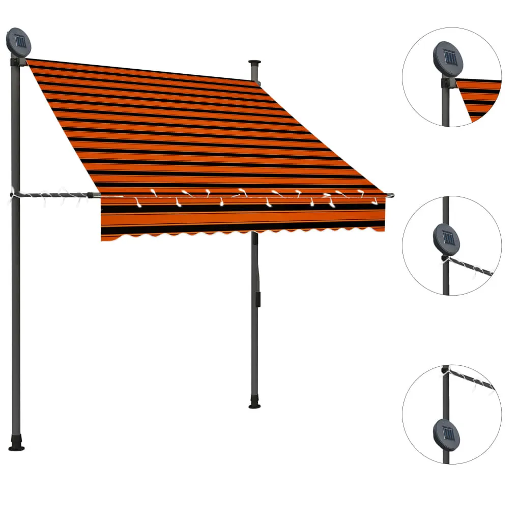 Store de terrasse manuel 150 cm Orange Marron avec LED pour soirées - 2