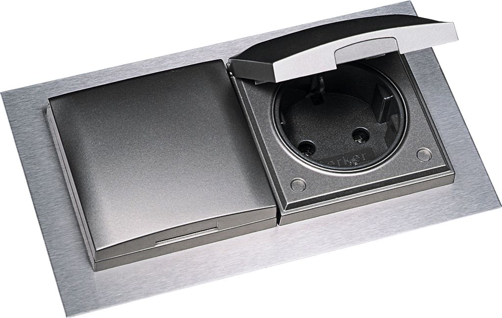 THEBO Prise double ST 3009 ST/2 INOX avec couvercle Image du produit 