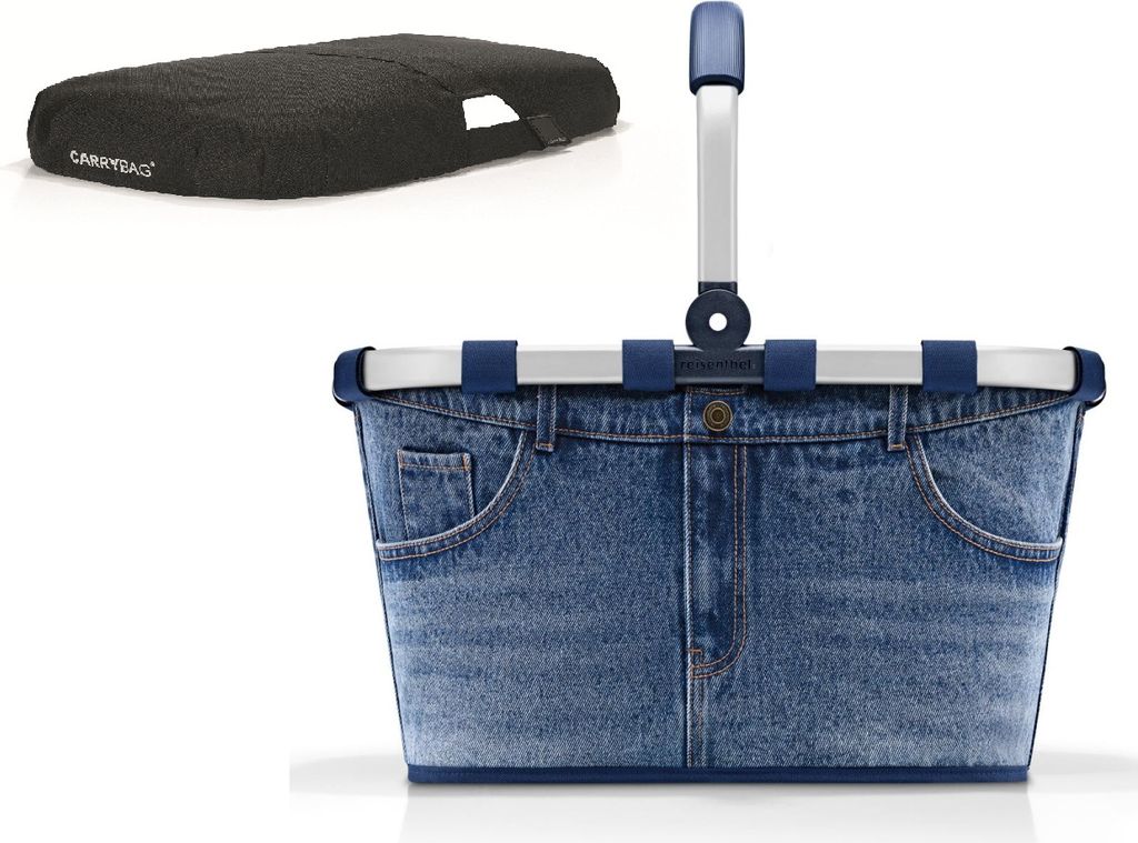 reisenthel SET carrybag Einkaufskorb Korb jeans classic blue BK4063S + Cover schwarz BP7003