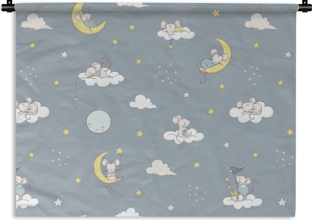 MuchoWow Wandteppich Wandbehang Maus - Mond - Muster 90x67.5 cm Tapisserie Dekoration Wandtuch - Fototeppich - Wand-Skulpturen