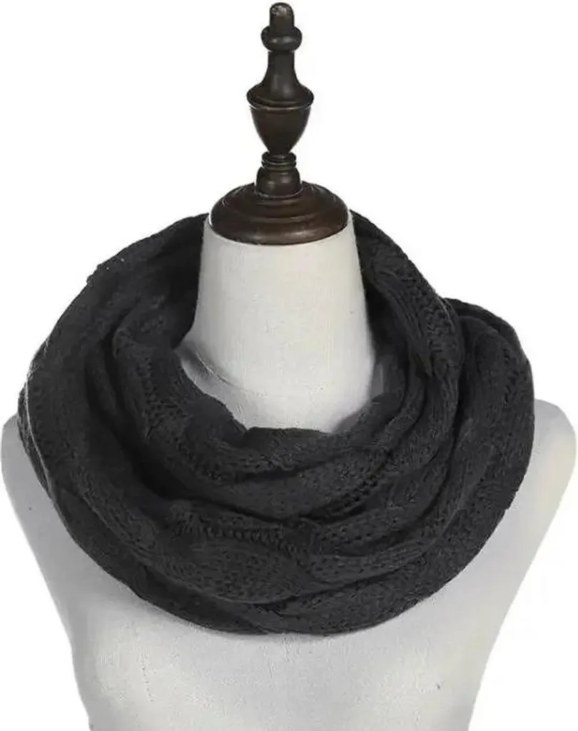 Sciarpa Scaldacollo Infinity Grigio Scuro Treccia Poliestere Caldo