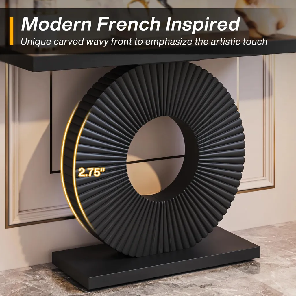 Console rectangulaire noire à rangement intégré et design géométrique - 9