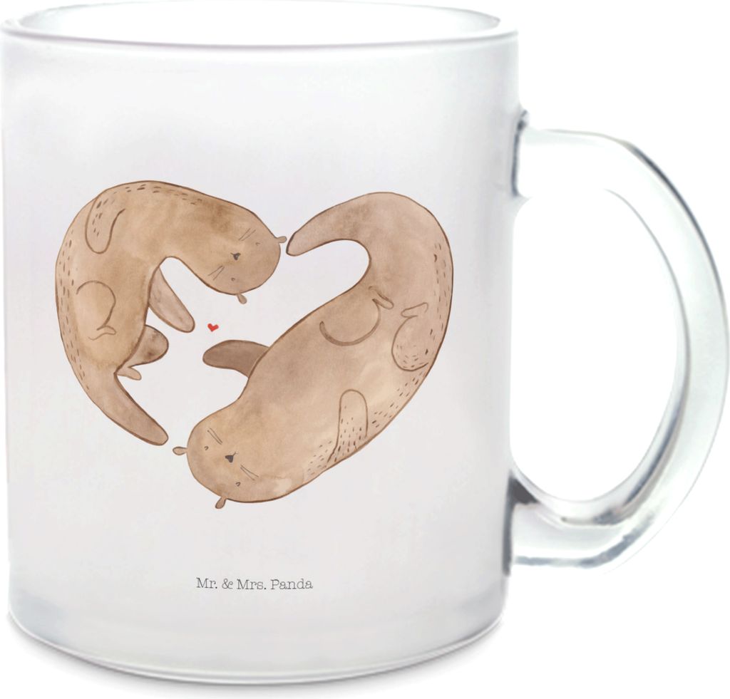 Mr. & Mrs. Panda Teetasse Otter Herz - Transparent - Geschenk, Pott, Teeglas, aus Glas, Hochzeitstag, Glasbecher, Liebe, Tee Tasse