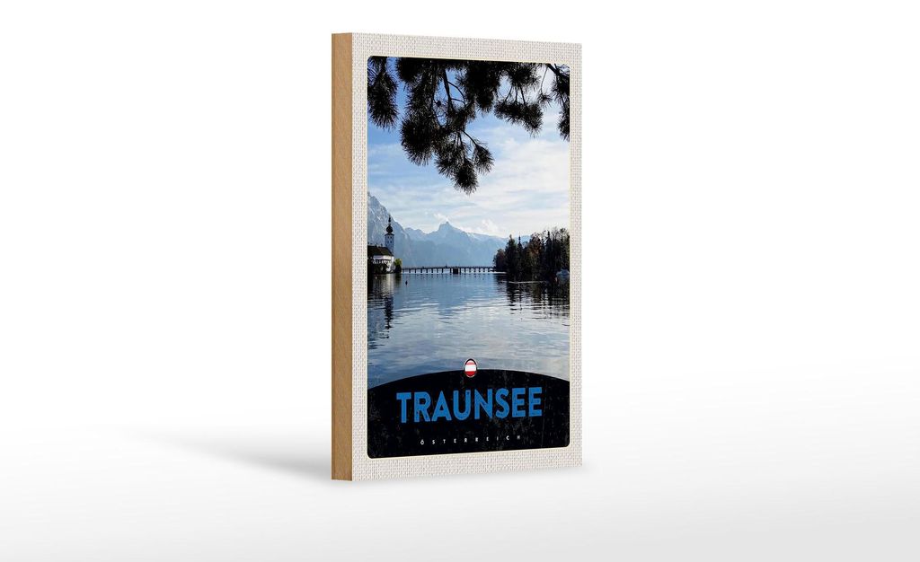 Holzschild Reise 12x18 cm Traunsee Österreich Natur Gebirge