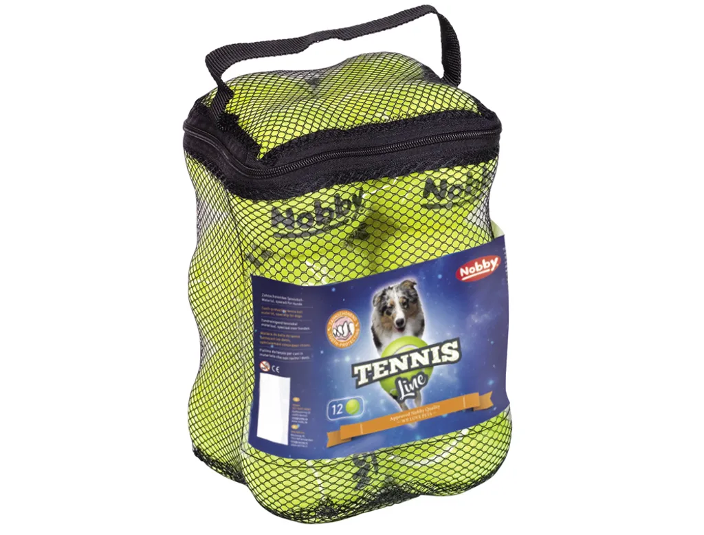 Lot de 12 balles de tennis M (6,5 cm) Nobby, jouet chien robuste