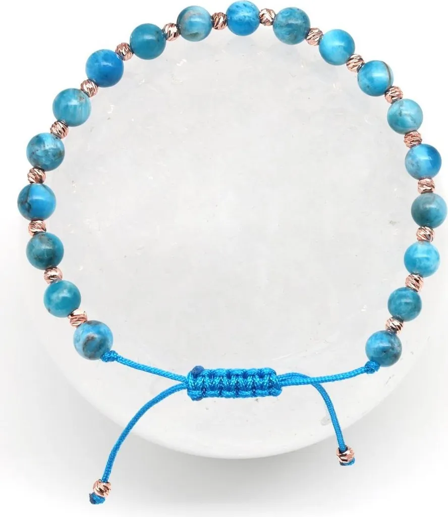 Bracelet en apatite bleue et macramé fait main - Bijou pierres naturelles