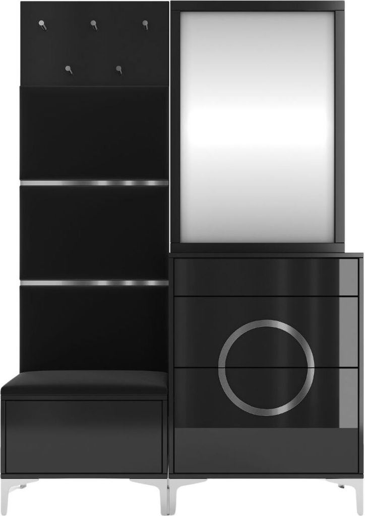 Eva Moderne Möbel Mit Silbernen Akzenten / Hochglanz / Eveline Möbelset Für Den Flur / Garderobe mit Spiegel / Kommode Mit Silbernen Akzenten / ...