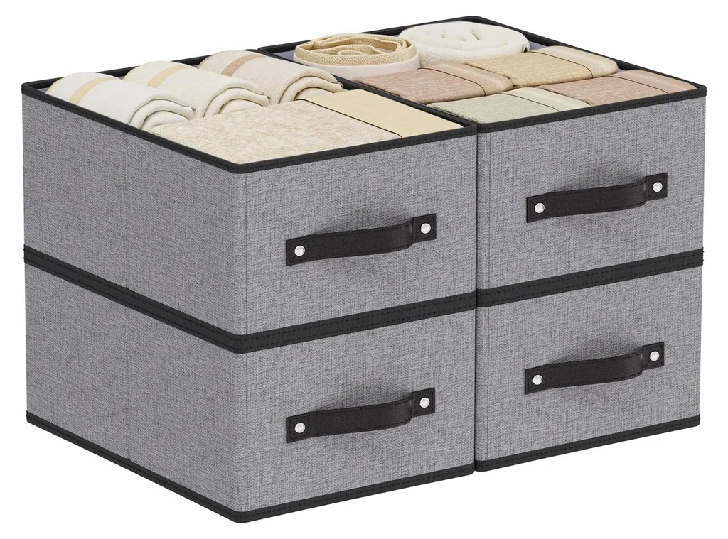Paniers de Rangement Pliables avec Poignées, Taille Moyenne (4 Unités)