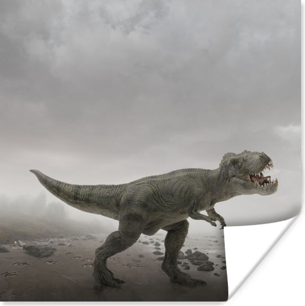 MuchoWow Poster Dinosaurier - Sand - Wolken 50x50 cm - Wohnzimmerdekoration