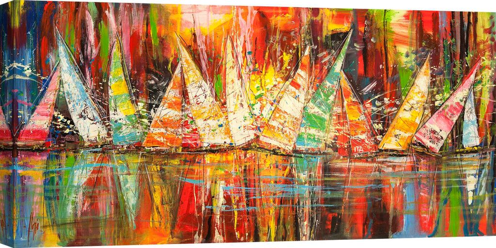 Leinwandbilder, Segelboote - Luigi Florio, Unter einem roten Mond - 70x35 cm