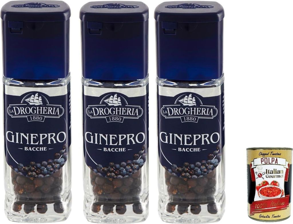 La Drogheria, Bacche Di Ginepro, Wacholderbeeren, säuerlicher und kräftiger Geschmack, für Fleisch- und Wildgerichte 3x 35g + Italian Gourmet po...