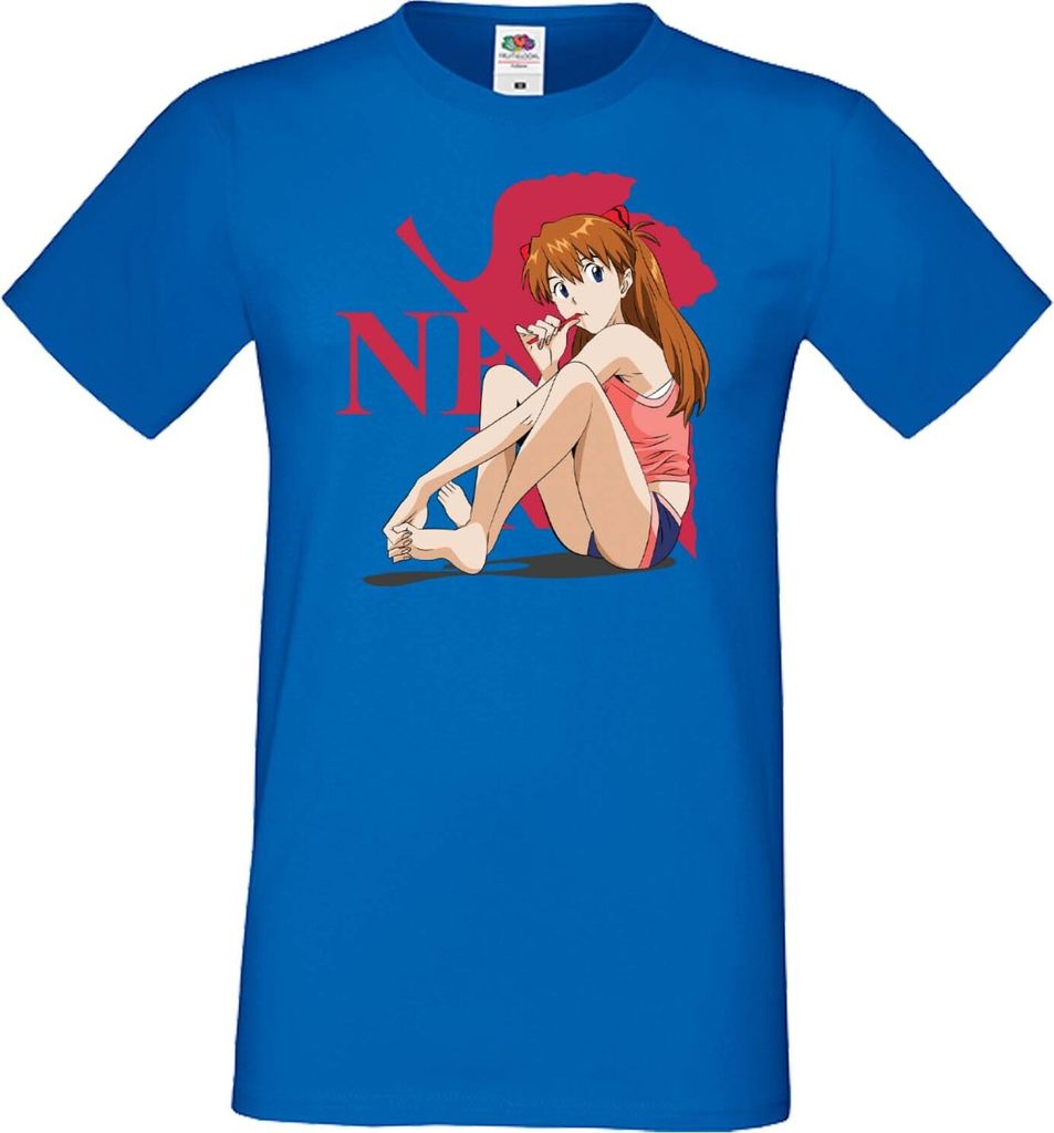 Herren T-Shirt Anime Manga Neon Anime Genesis Manga Evangelion Asuka Langley Soryu 02 Asuka Neon, Man XL / Burgundy