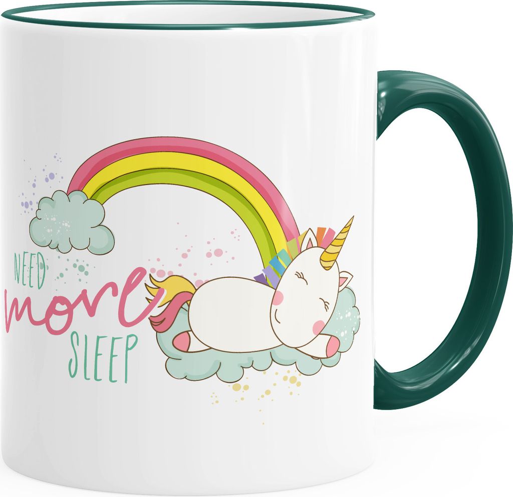 Tasse schlafendes Einhorn auf Wolke need more sleep sleeping mit Farbkante MoonWorks grün unisize